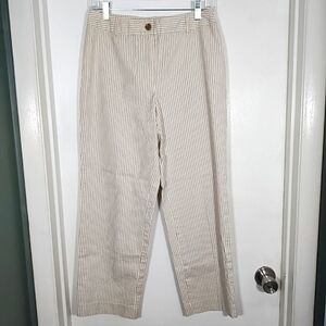 Talbots Petites Women's 6 Lightweight Trouser Pants Black Tan Striped Cotton